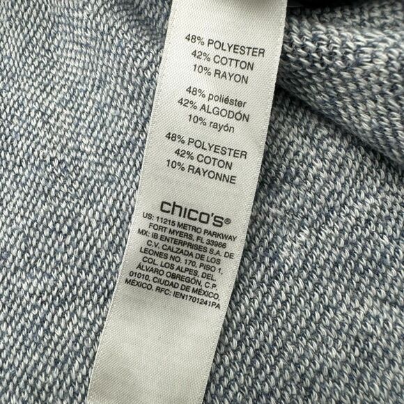 Chicos 3/XL 3/4 tab sleeve‎ pullover tunic tight knit sweater blue white pattern - Picture 5 of 8